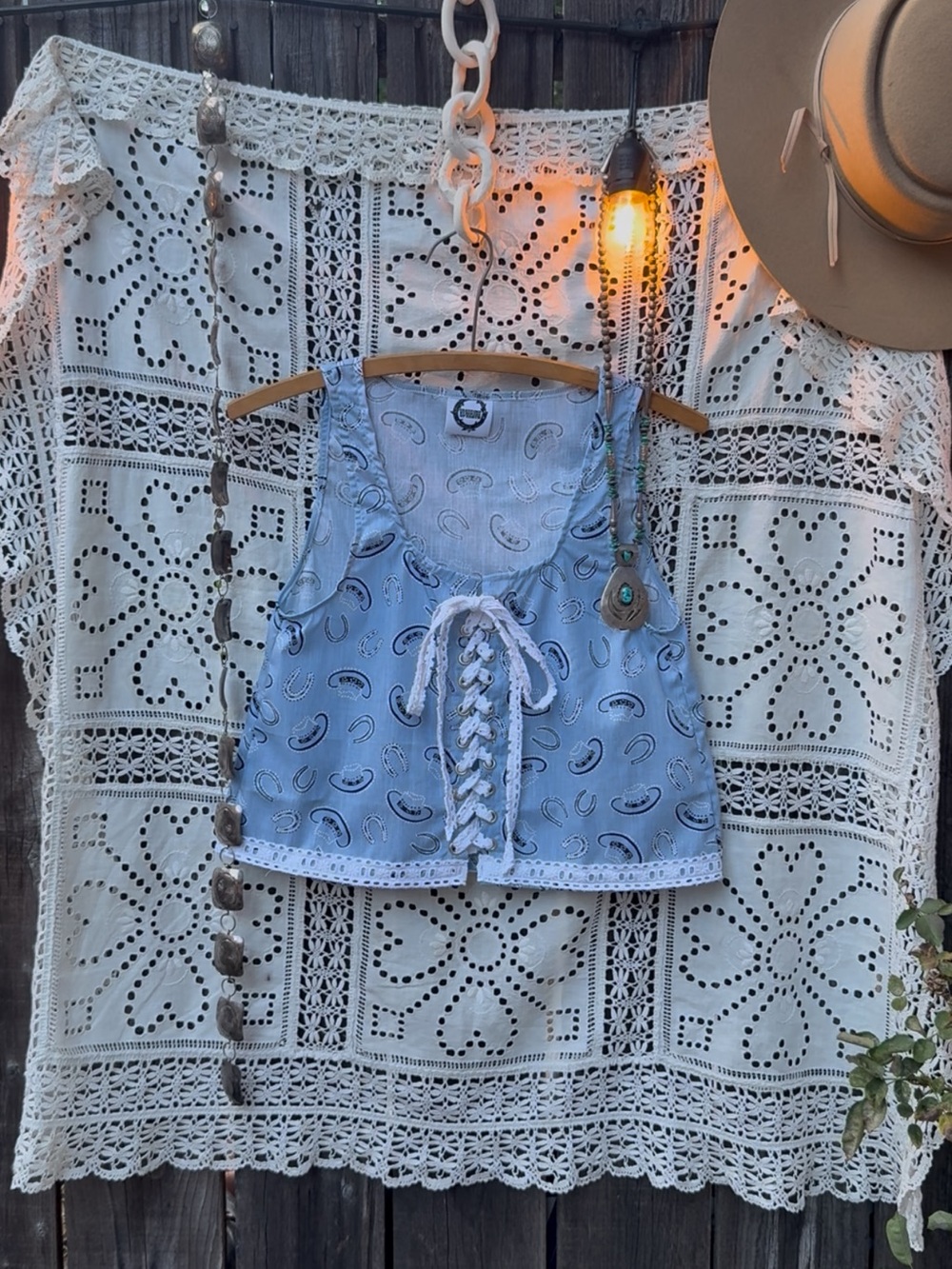 Handmade vintage western print fabric top